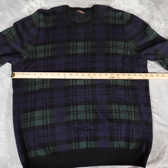 J McLaughlin Plaid Knit Crewneck Sweater Mens XL Cotton Modal Blue - Picture 6 of 8
